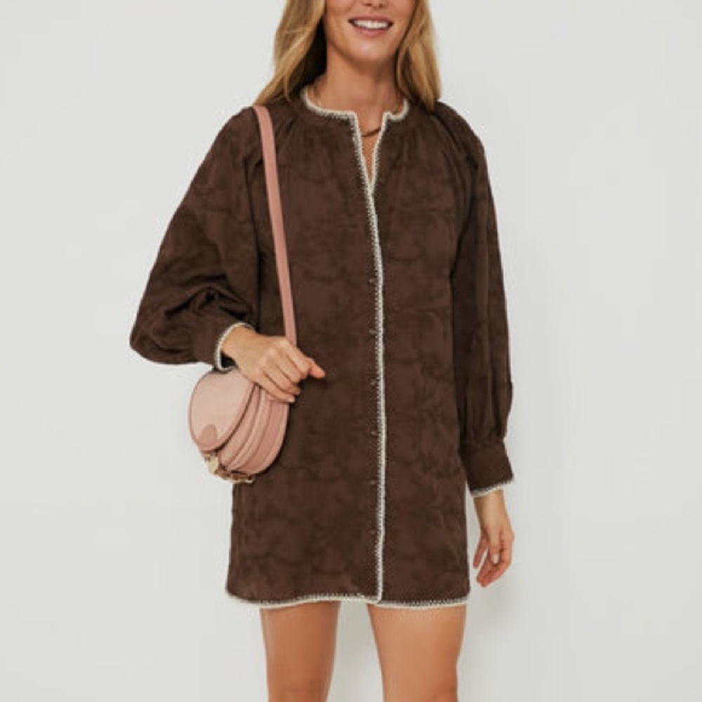 HYACINTH HOUSE Brown Embroidered Trisha Shirt Dress with Pockets Size Large - Picture 2 of 14